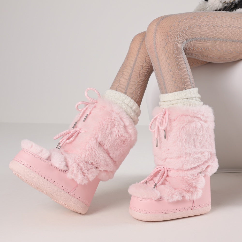 Winter Fashion Women Boots - Kadınlar İçin Tüylü Botlar Yuvarlak Burunlu