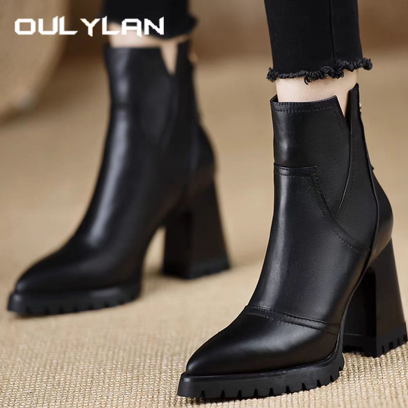 Winter Fashion Women Boots - Oulylan Kalın Yüksek topuklu Kadın Ayakkabı