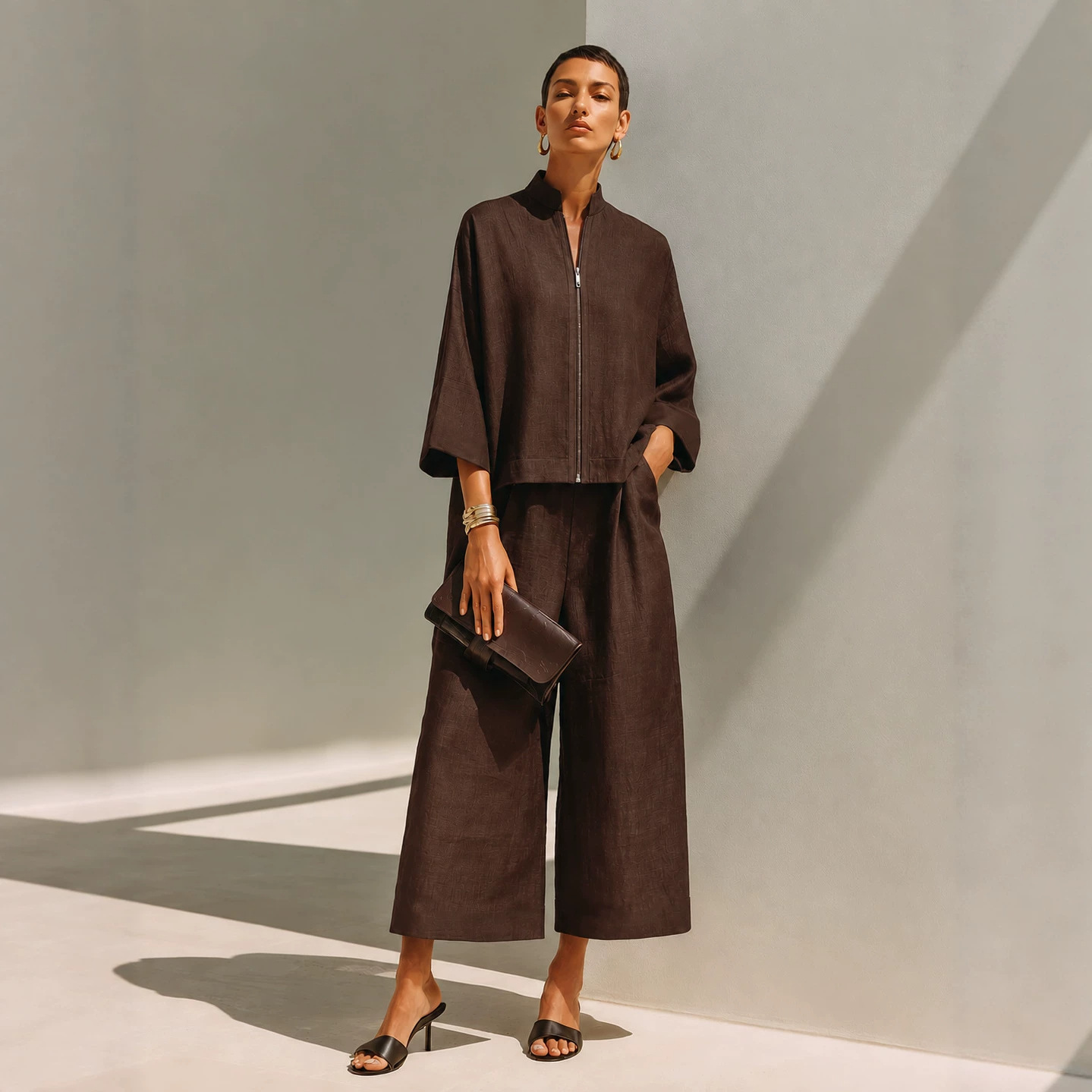 Women'S Fashion Quarter Zip - Yeni Kadın Modası İlkbahar Sonbahar Keten
