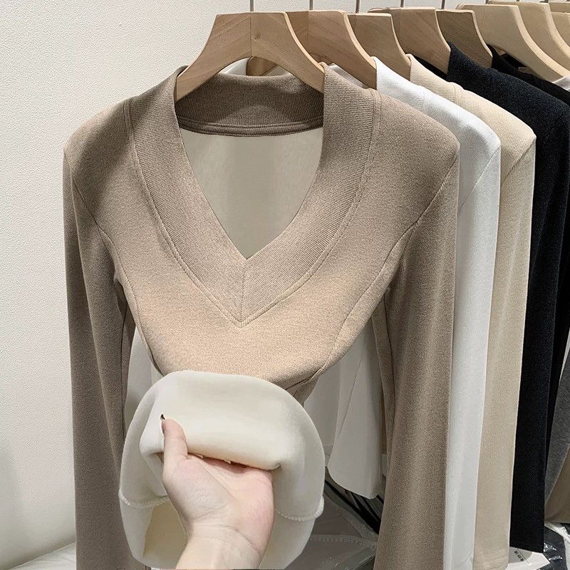 Women'S Fashion Tops - Büyük Beden Kadın V Yaka Polar