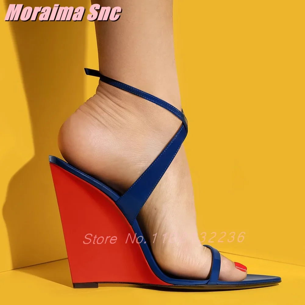 Women'S Fashion Summer 2025 - Karışık Renkler Takozlar Sandalet Rugan Çapraz