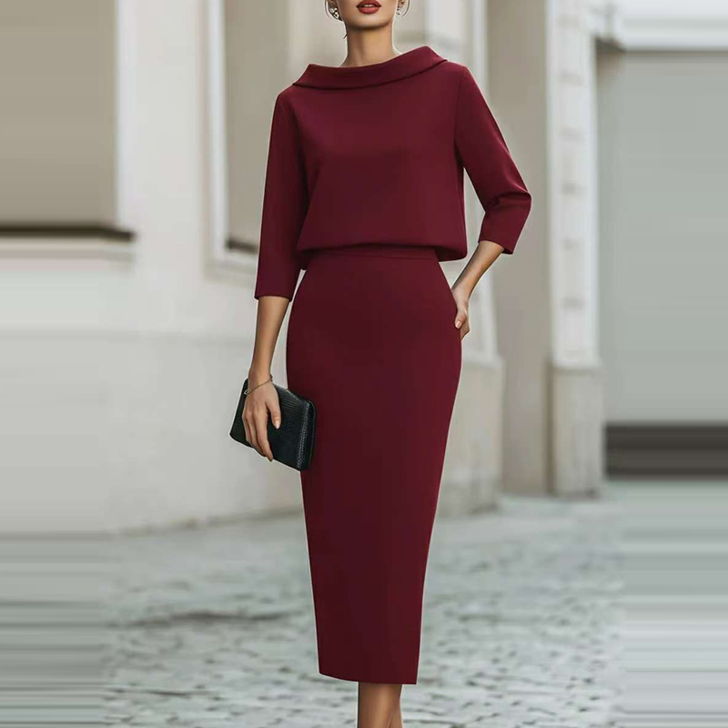 Women'S Fashion Quarter Zip - Zarif Düz Renk İnce Yarım Etek