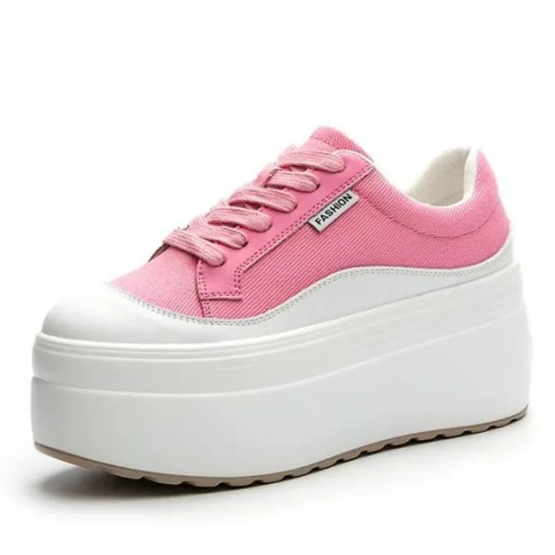 Sneakers Fashion Women - 8 cm Yeni Kanvas Hakiki Deri