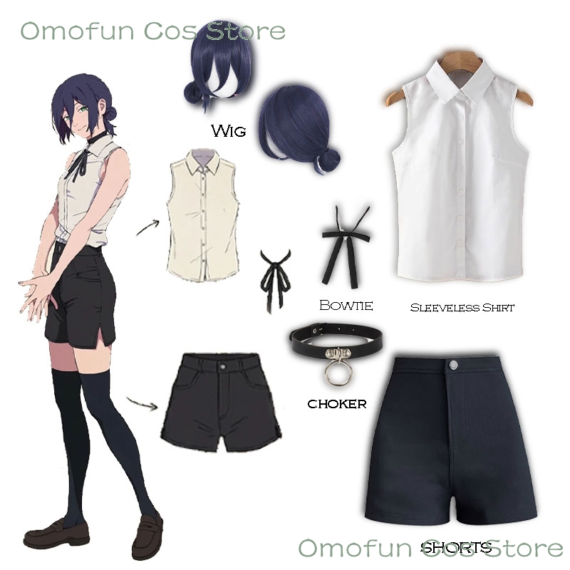 Sleeveless Jumpsuit - Reze Cosplay Kostüm Kolsuz Gömlek Peruk