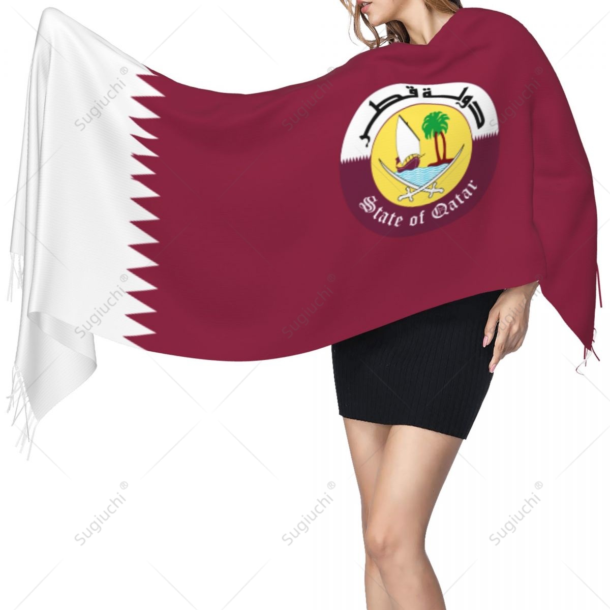 Women Fashion Qatar - Katar Amblemi Bayrağı Eşarp Pashmina Sıcak