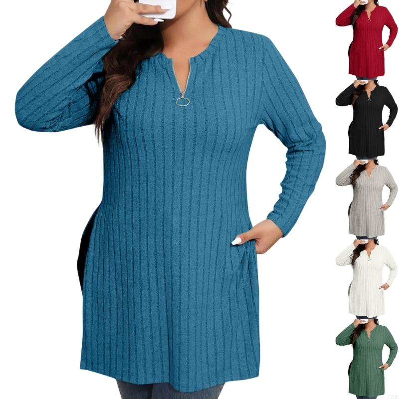 Women'S Fashion Quarter Zip - 77HE Çeyrek Zip Kazak Kadın Uzun