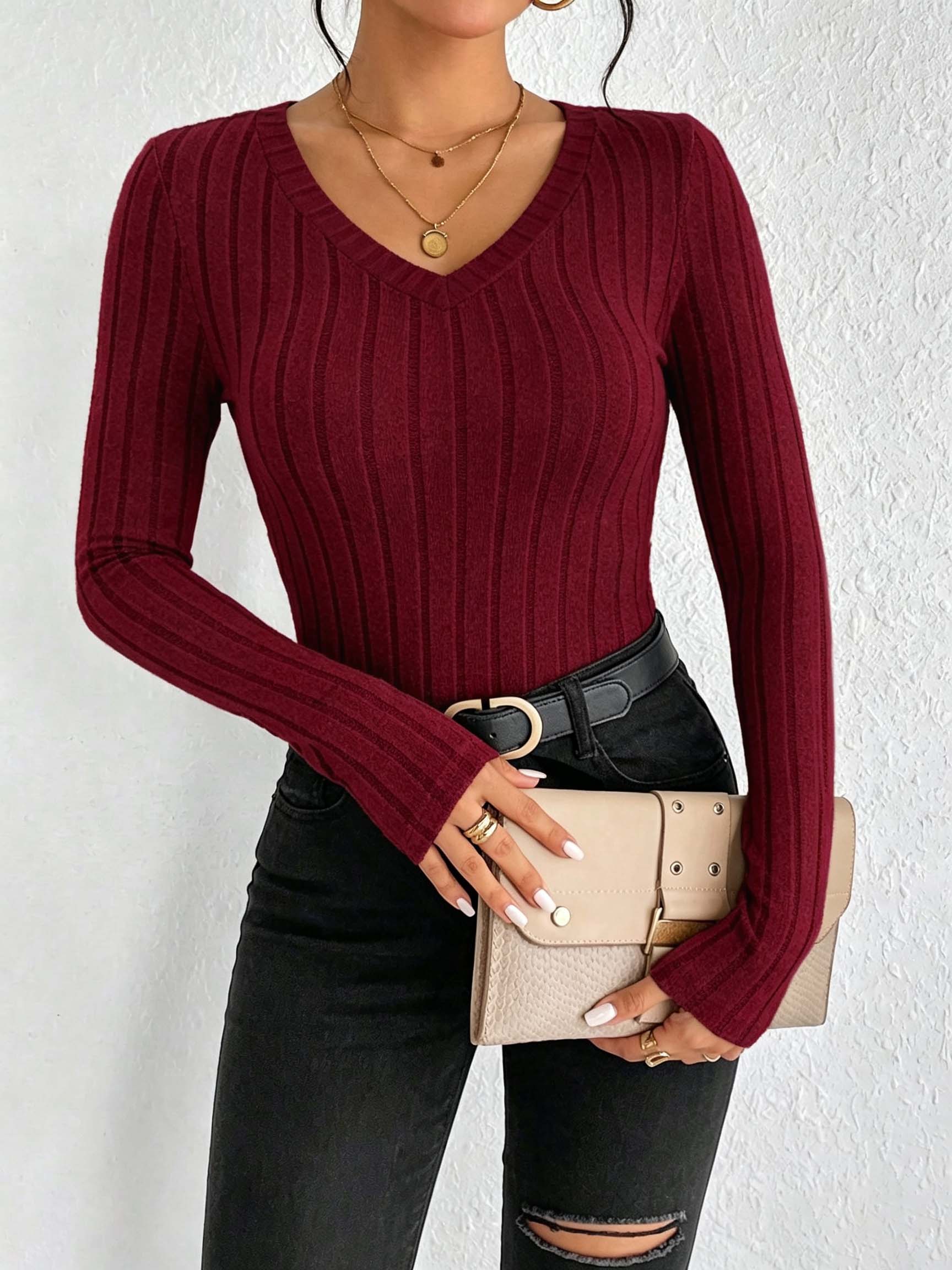 Kadın Düz V Yaka Nervürlü Örme - Women Fashion Styles incelemesi ve fiyatı