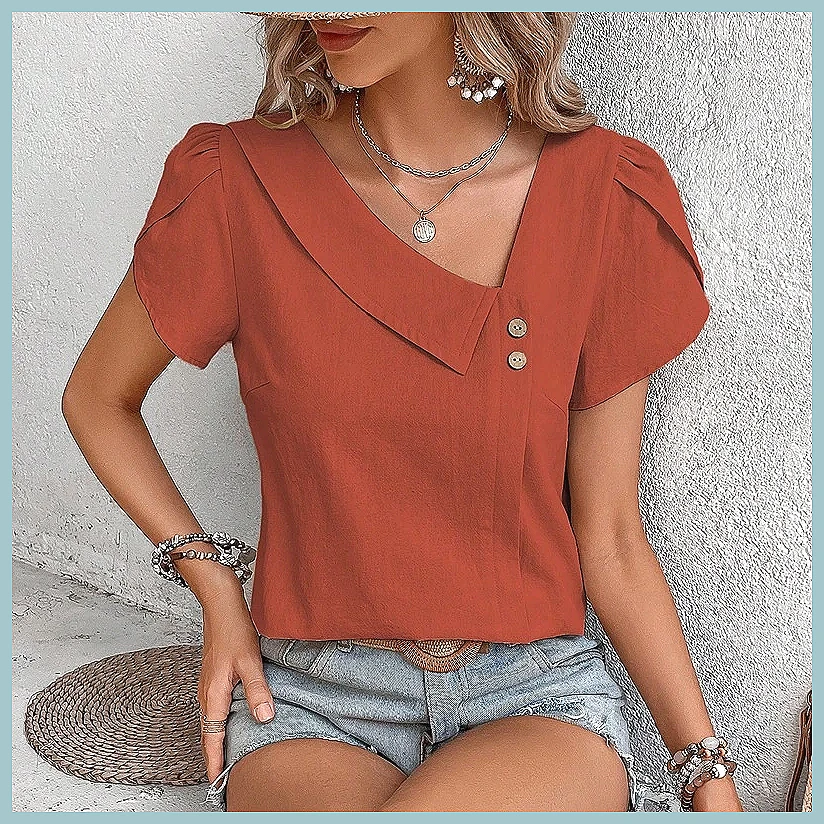 2024 Yaz Vintage Düz Renk Kadı - Women'S Fashion Tops incelemesi ve fiyatı